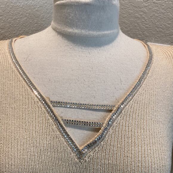 St John for Bullock’s Vintage Cream Long Sleeve Knit Midi Dress V-neck Sz 0 - Picture 5 of 11